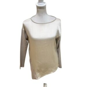 Fabiana Filippi taupe lightweight Italy long sleeve top sweater contrast sz xs